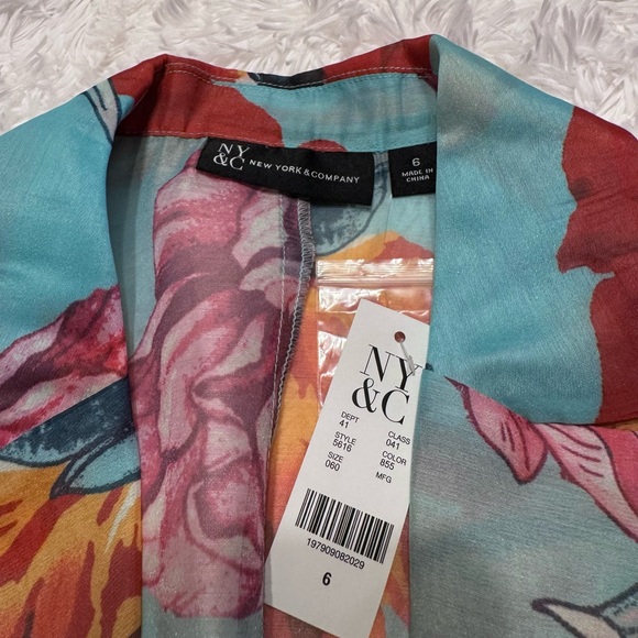 New York and Company Floral Light Turquoise Blue Blazer - Picture 7 of 8